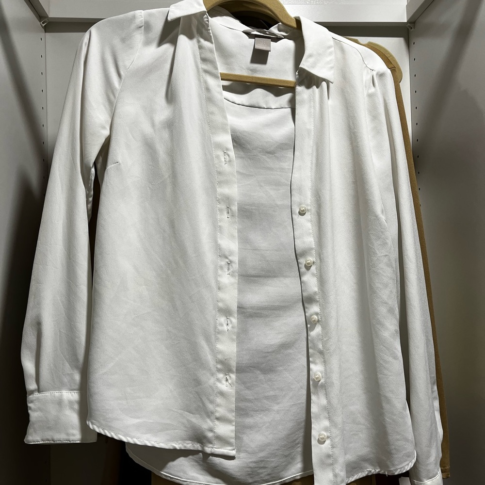White button down blouse. Soft chiffon material.